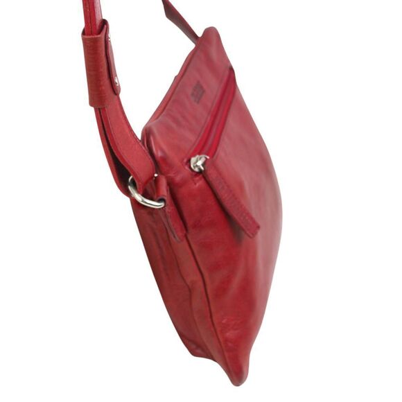Saccoo RED GENUINE LEATHER X-BODY ORGANIZER MESSENGER SHOULDER BAG HANDBAG PURSE - Picture 3 of 13